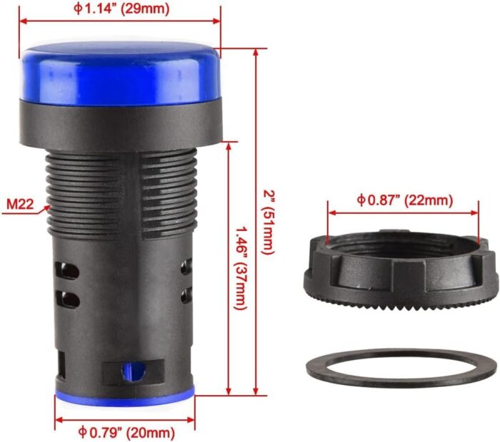 LED Indicator Light AD16-22D/S31 - Industrial-Grade 22mm Electrical Indicator with Vibrant Blue Light.